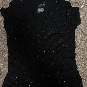 Joyfolie Black Speckled V-Neck Short Sleeve Tee